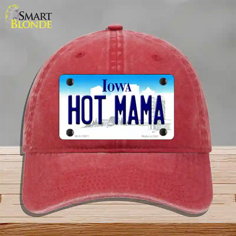 Hot Mama Iowa Novelty License Plate Hat Unconstructed Cotton / Red