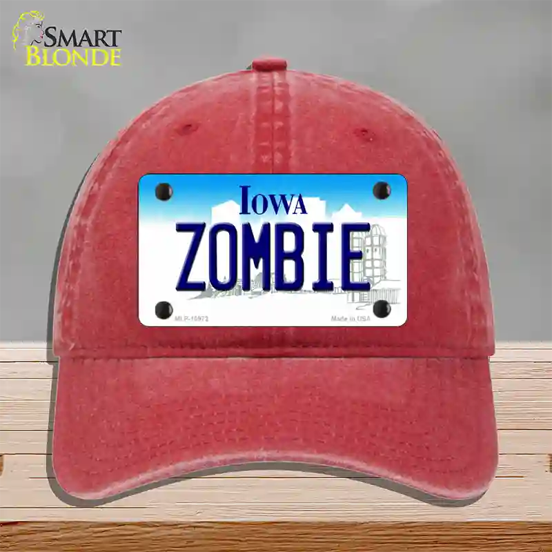 Zombie Iowa Novelty License Plate Hat Unconstructed Cotton / Red