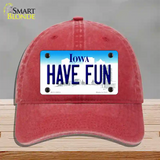 Have Fun Iowa Novelty License Plate Hat Unconstructed Cotton / Red