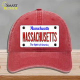 Massachusetts State Novelty License Plate Hat Unconstructed Cotton / Red