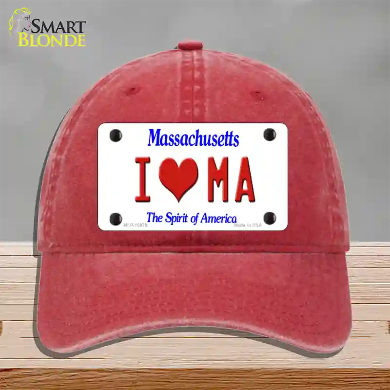 I Love Massachusetts Novelty License Plate Hat Unconstructed Cotton / Red