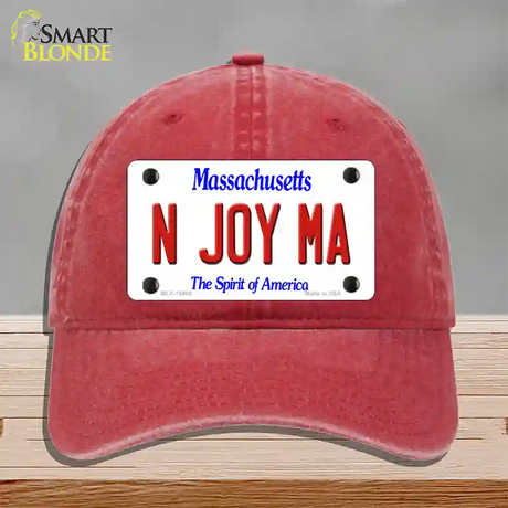 N Joy MA Massachusetts Novelty License Plate Hat Unconstructed Cotton / Red