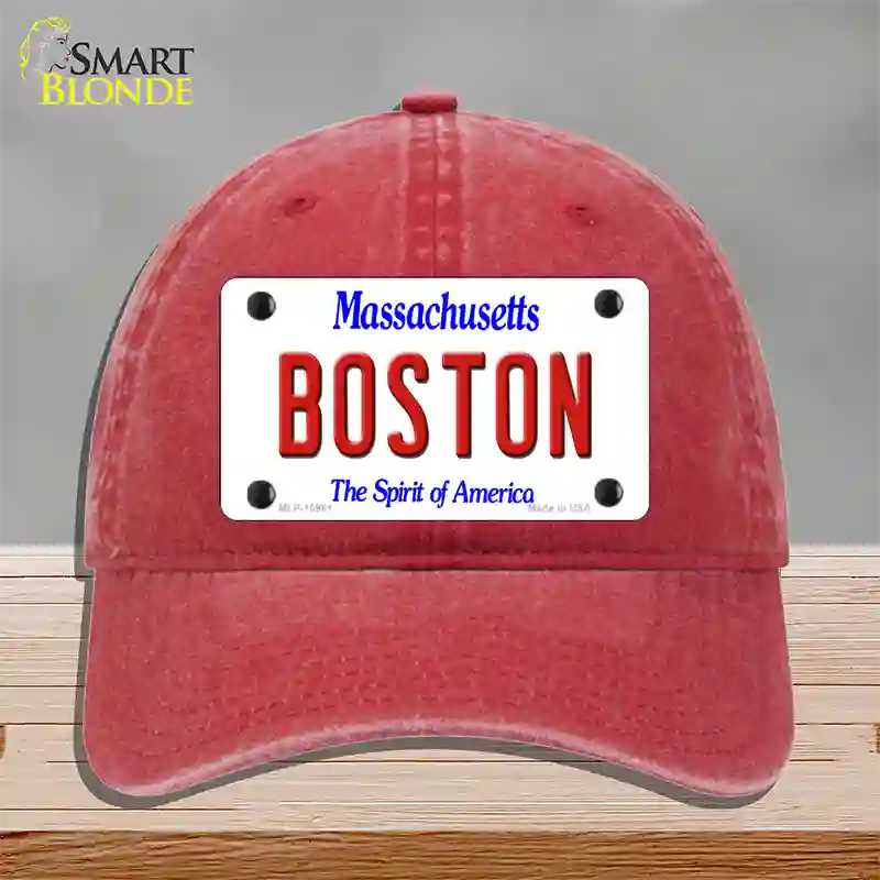 Boston Massachusetts Novelty License Plate Hat Unconstructed Cotton / Red