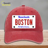 Boston Massachusetts Novelty License Plate Hat Unconstructed Cotton / Red