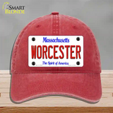 Worcester Massachusetts Novelty License Plate Hat Unconstructed Cotton / Red