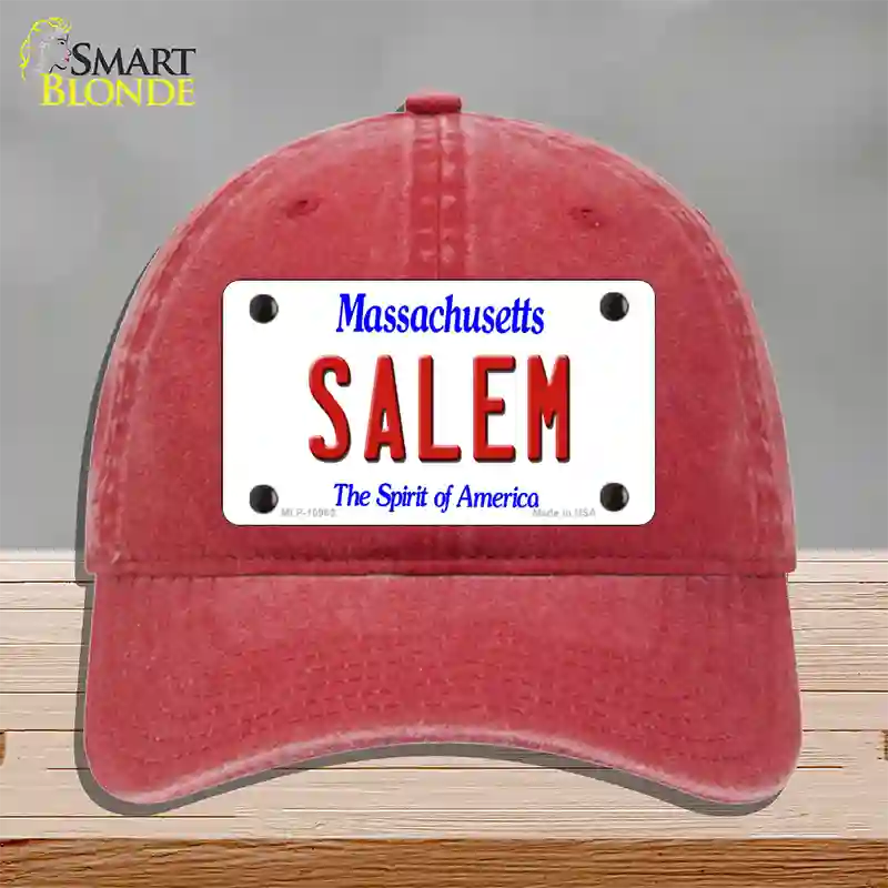 Salem Massachusetts Novelty License Plate Hat Unconstructed Cotton / Red