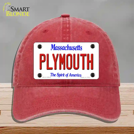 Plymouth Massachusetts Novelty License Plate Hat Unconstructed Cotton / Red