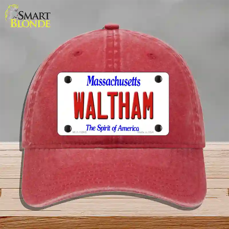 Waltham Massachusetts Novelty License Plate Hat Unconstructed Cotton / Red