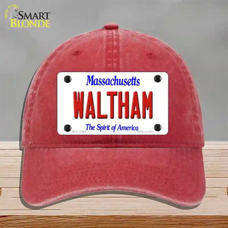 Waltham Massachusetts Novelty License Plate Hat Unconstructed Cotton / Red