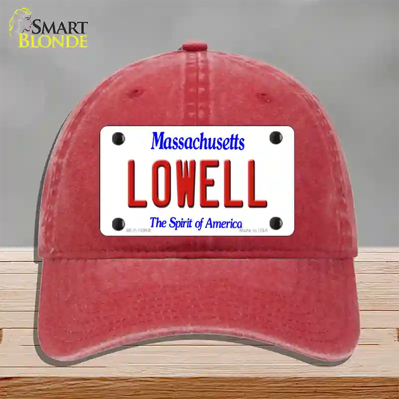 Lowell Massachusetts Novelty License Plate Hat Unconstructed Cotton / Red