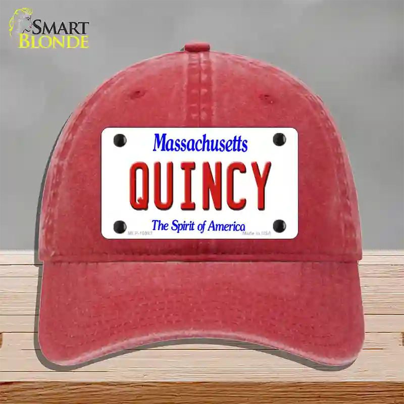 Quincy Massachusetts Novelty License Plate Hat Unconstructed Cotton / Red