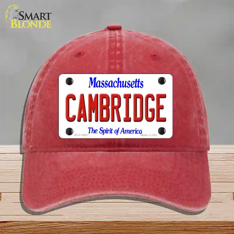 Cambridge Massachusetts Novelty License Plate Hat Unconstructed Cotton / Red