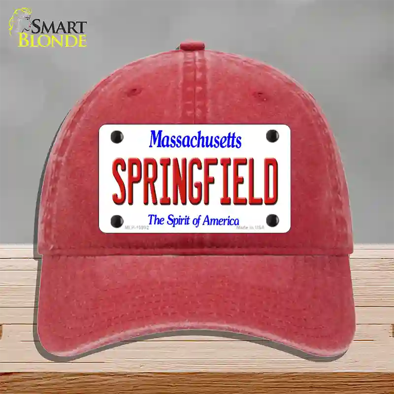 Springfield Massachusetts Novelty License Plate Hat Unconstructed Cotton / Red