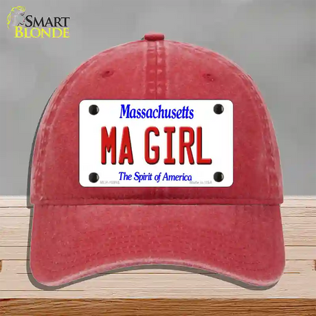 MA Girl Massachusetts Novelty License Plate Hat Unconstructed Cotton / Red