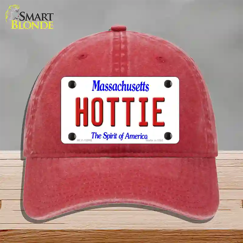 Hottie Massachusetts Novelty License Plate Hat Unconstructed Cotton / Red