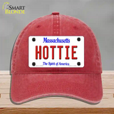 Hottie Massachusetts Novelty License Plate Hat Unconstructed Cotton / Red