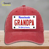 Grandpa Massachusetts Novelty License Plate Hat Unconstructed Cotton / Red