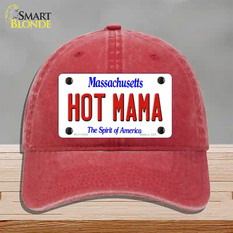 Hot Mama Massachusetts Novelty License Plate Hat Unconstructed Cotton / Red