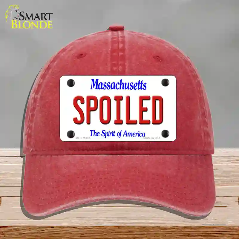 Spoiled Massachusetts Novelty License Plate Hat Unconstructed Cotton / Red