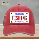 Fishing Massachusetts Novelty License Plate Hat Unconstructed Cotton / Red