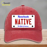 Native Massachusetts Novelty License Plate Hat Unconstructed Cotton / Red