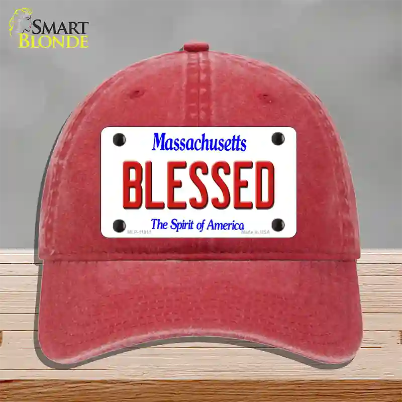 Blessed Massachusetts Novelty License Plate Hat Unconstructed Cotton / Red