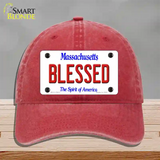 Blessed Massachusetts Novelty License Plate Hat Unconstructed Cotton / Red