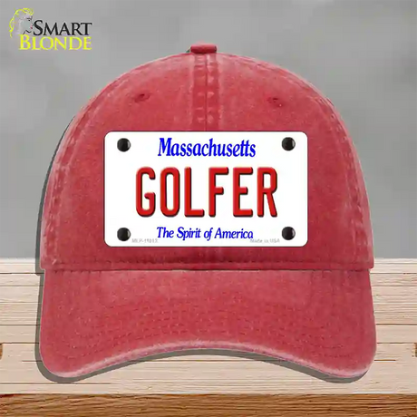 Golfer Massachusetts Novelty License Plate Hat Unconstructed Cotton / Red