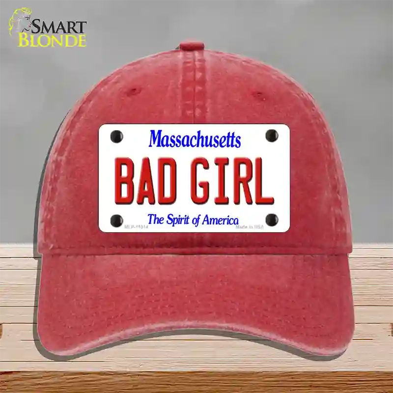 Bad Girl Massachusetts Novelty License Plate Hat Unconstructed Cotton / Red