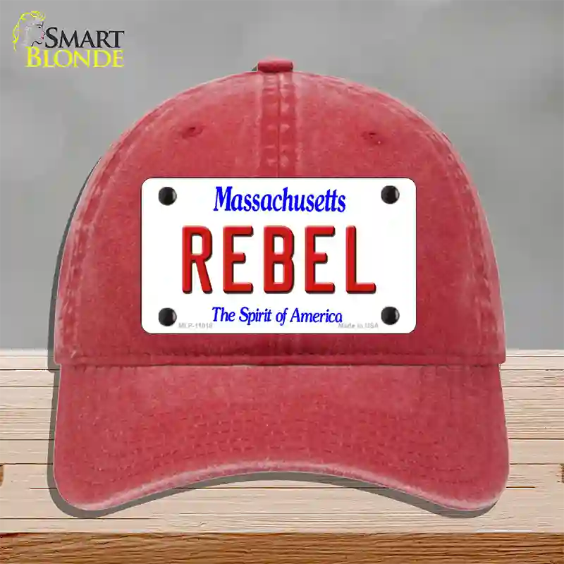 Rebel Massachusetts Novelty License Plate Hat Unconstructed Cotton / Red