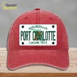 Port Charlotte Florida Novelty License Plate Hat Unconstructed Cotton / Red