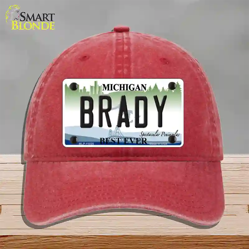 Brady Michigan Novelty License Plate Hat Unconstructed Cotton / Red