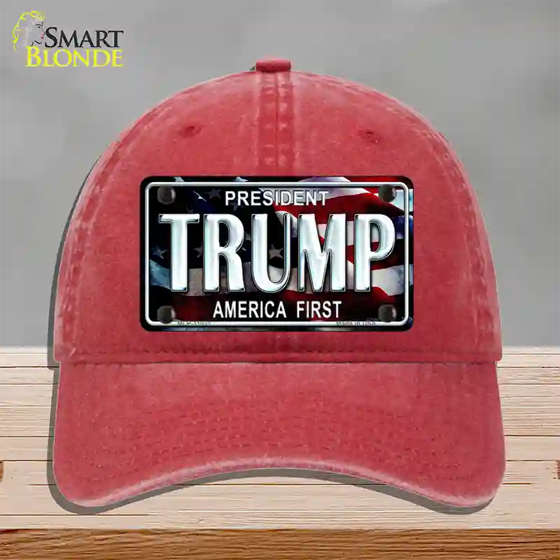 Trump America First Novelty License Plate Hat Unconstructed Cotton / Red