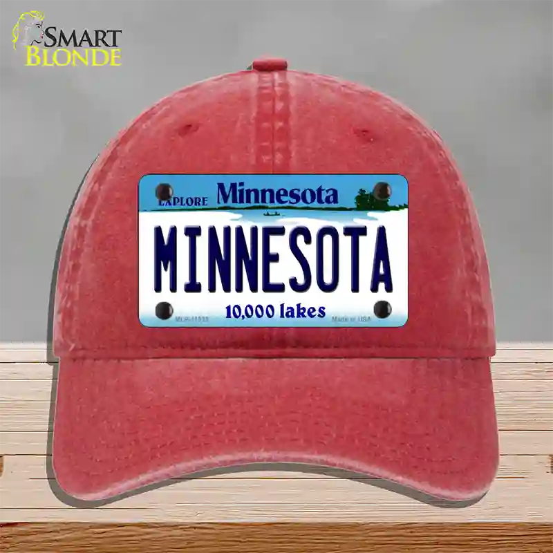 Minnesota State Novelty License Plate Hat Unconstructed Cotton / Red