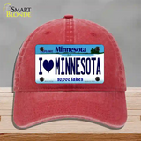 I Love Minnesota Novelty License Plate Hat Unconstructed Cotton / Red