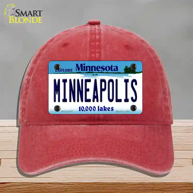 Minneapolis Minnesota State Novelty License Plate Hat Unconstructed Cotton / Red