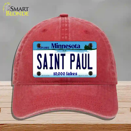 Saint Paul Minnesota State Novelty License Plate Hat Unconstructed Cotton / Red