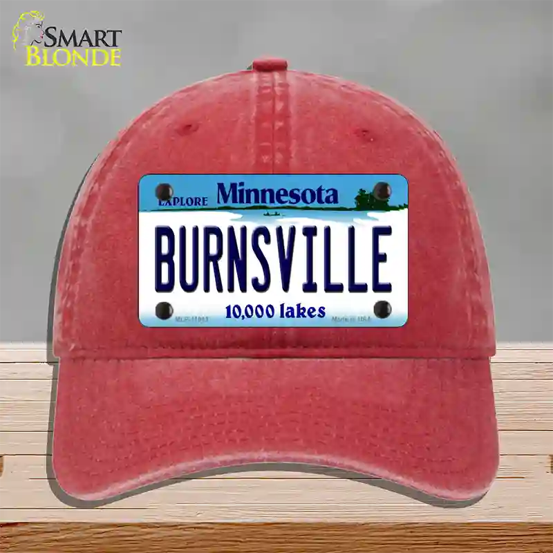 Burnsville Minnesota State Novelty License Plate Hat Unconstructed Cotton / Red