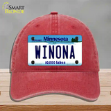 Winona Minnesota State Novelty License Plate Hat Unconstructed Cotton / Red