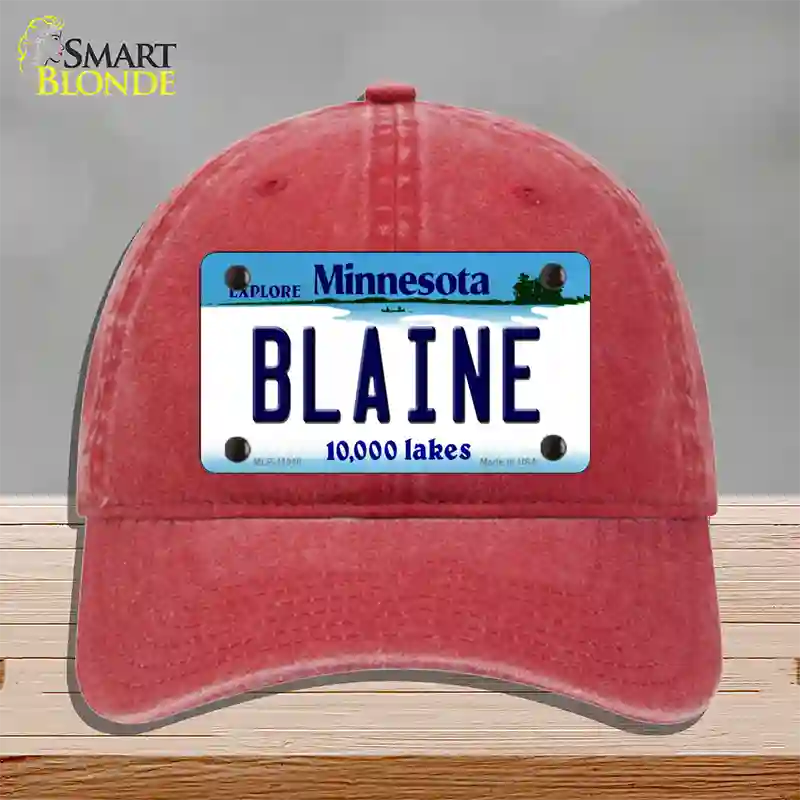 Blaine Minnesota State Novelty License Plate Hat Unconstructed Cotton / Red