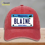 Blaine Minnesota State Novelty License Plate Hat Unconstructed Cotton / Red