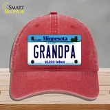 Grandpa Minnesota State Novelty License Plate Hat Unconstructed Cotton / Red