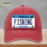 Fishing Minnesota State Novelty License Plate Hat Unconstructed Cotton / Red