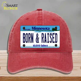 Born and Raised Minnesota State Novelty License Plate Hat Unconstructed Cotton / Red