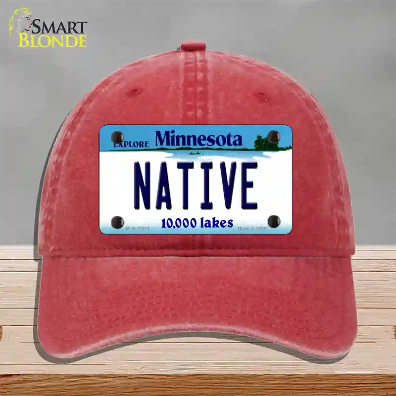 Native Minnesota State Novelty License Plate Hat Unconstructed Cotton / Red