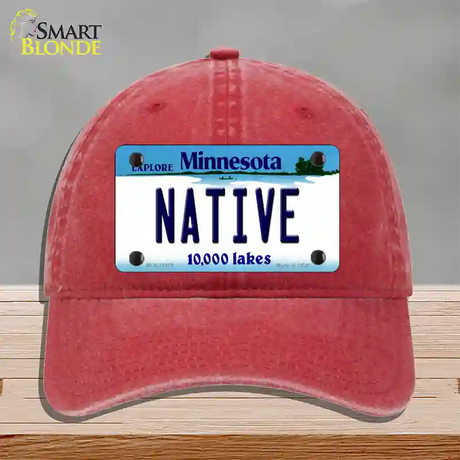 Native Minnesota State Novelty License Plate Hat Unconstructed Cotton / Red