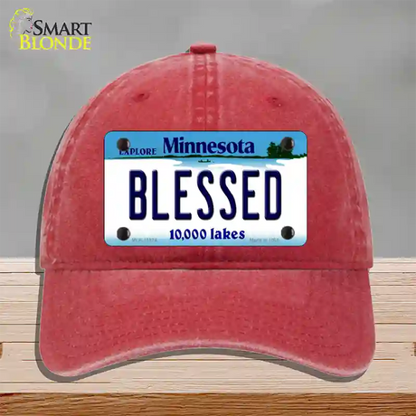 Blessed Minnesota State Novelty License Plate Hat Unconstructed Cotton / Red