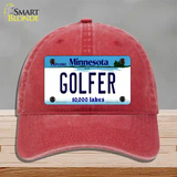 Golfer Minnesota State Novelty License Plate Hat Unconstructed Cotton / Red