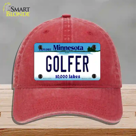 Golfer Minnesota State Novelty License Plate Hat Unconstructed Cotton / Red