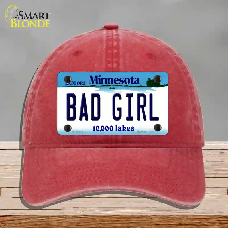 Bad Girl Minnesota State Novelty License Plate Hat Unconstructed Cotton / Red